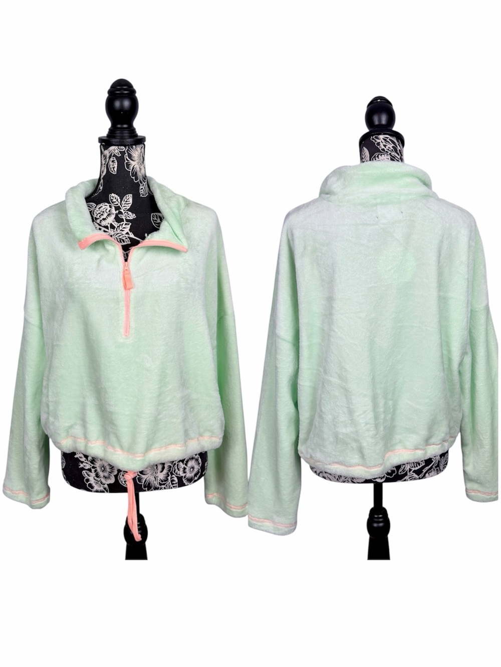 NWT Love + Joy by FCT pastel green fuzzy crop quarter zip pullover size large